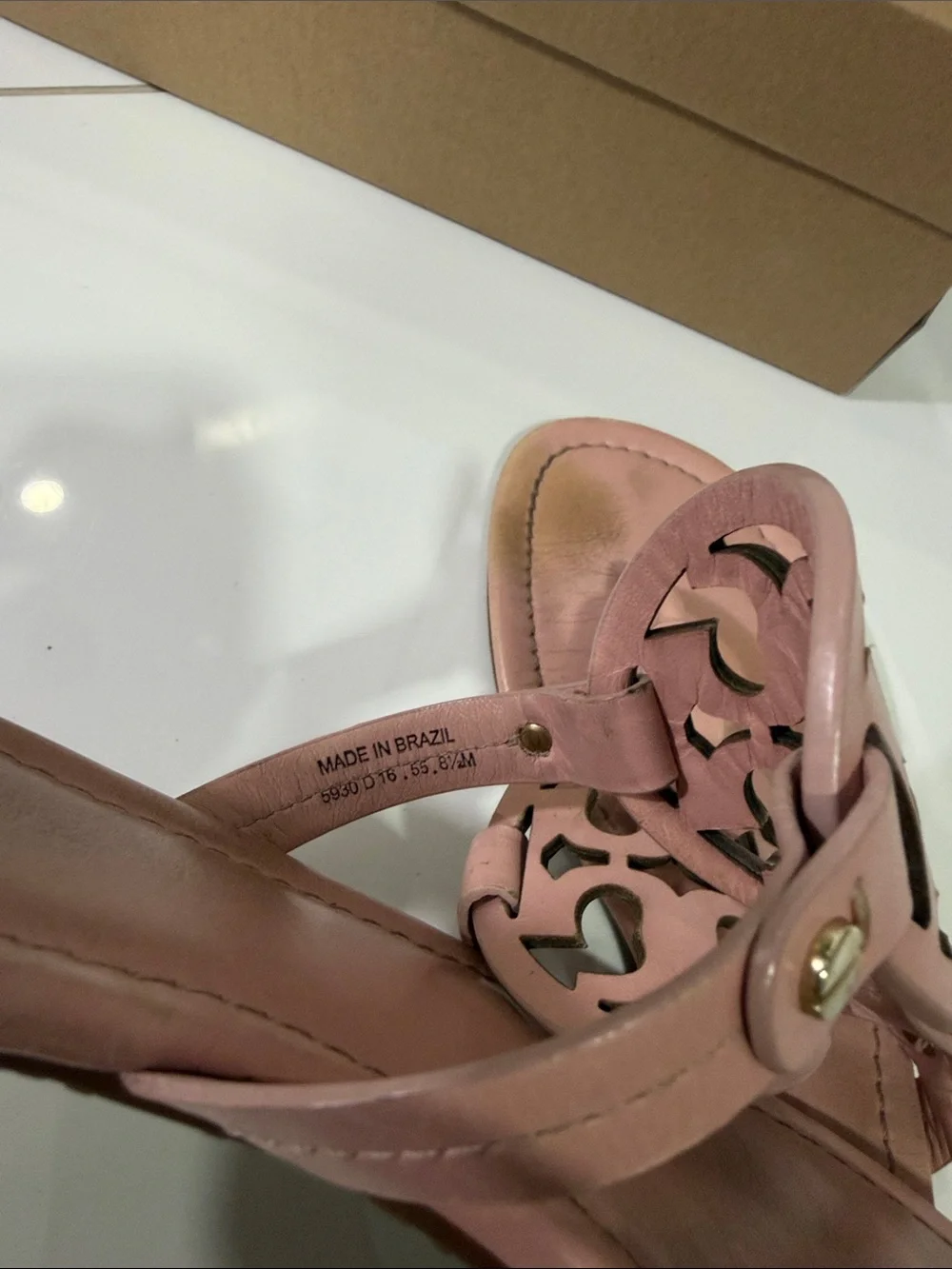 Tory Burch Pink Leather Logo Thong Sandals